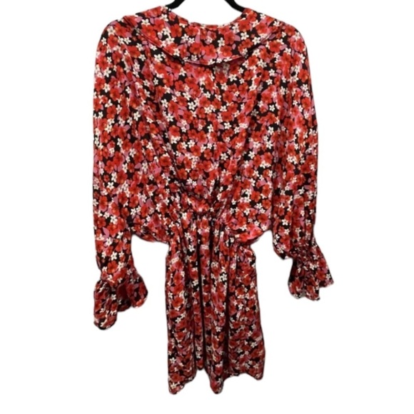 VICI Floral Long Sleeved Ruffle Spring Mini Dress w Red, White & Pink Flowers S - Picture 3 of 9
